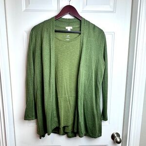 J. Jill Two Piece Cardigan & Elbow Sleeve  Dipped Hem Tunic in Olive Green